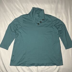 J Jill Pure Jill Top Womens 2X Blue Cowl Neck Pockets Long Sleeve